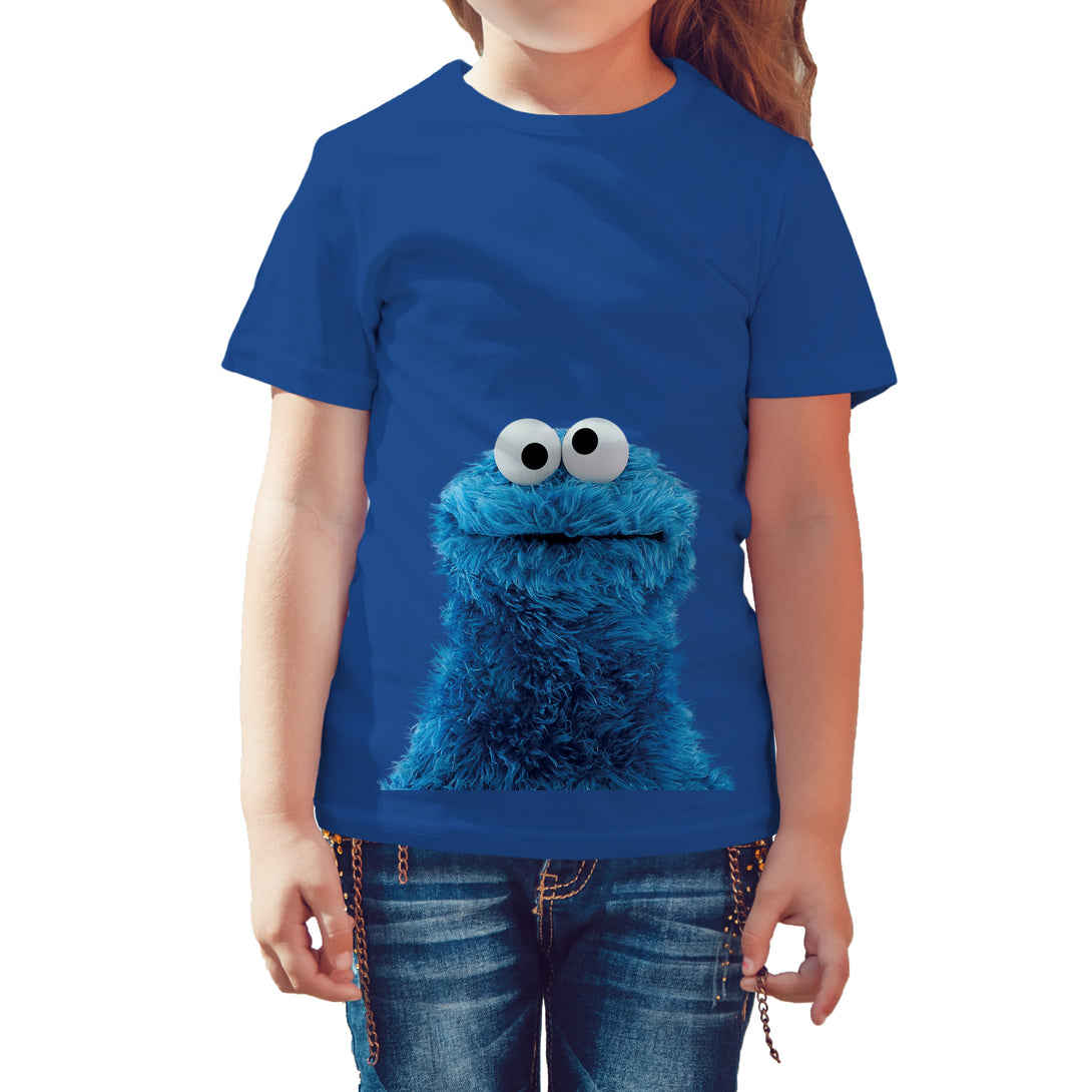 Sesame Street Cookie Monster Photo Official Kid's T-Shirt (Royal Blue) - Urban Species Kids Short Sleeved T-Shirt
