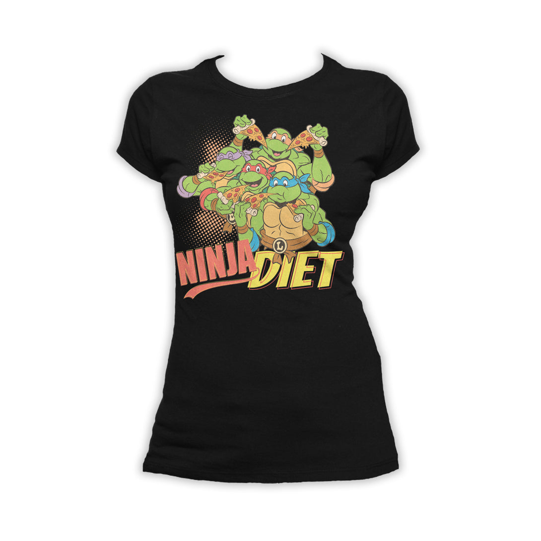 TMNT Group Ninja Diet Official Women's T-shirt (Black) - Urban Species Ladies Short Sleeved T-Shirt