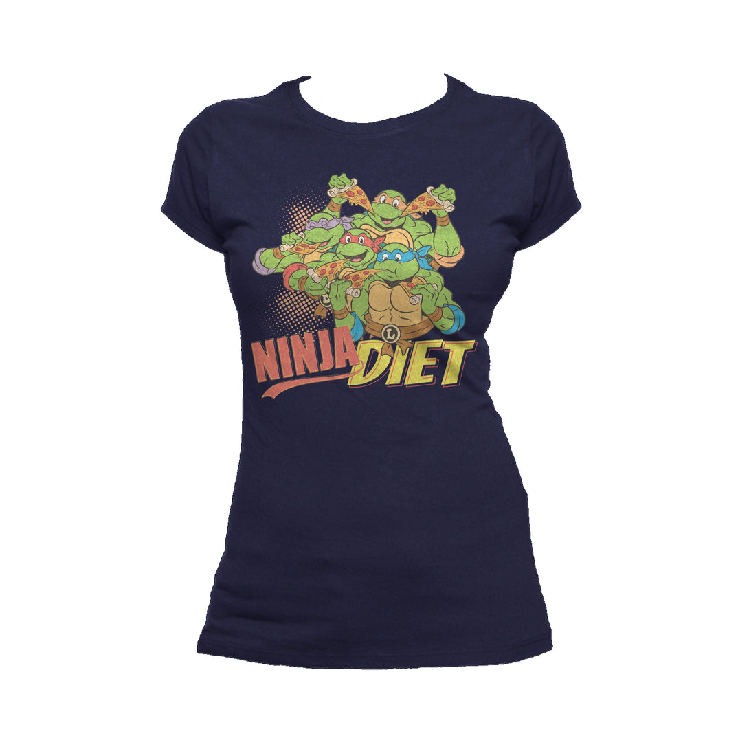 TMNT Group Ninja Diet Official Women's T-shirt (Navy) - Urban Species Ladies Short Sleeved T-Shirt