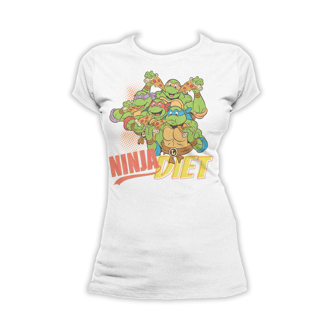TMNT Group Ninja Diet Official Women's T-shirt (White) - Urban Species Ladies Short Sleeved T-Shirt