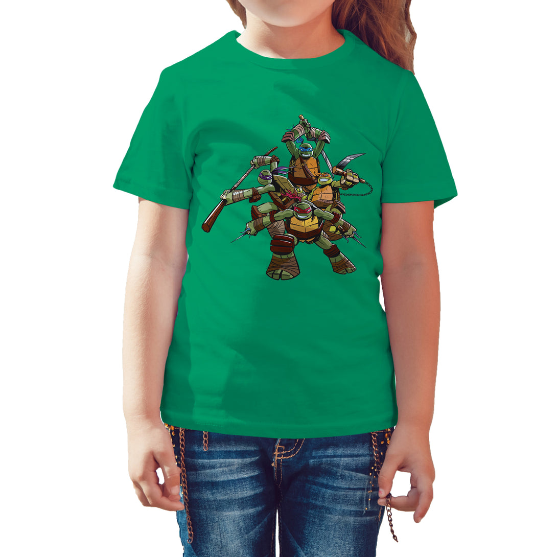 TMNT Gang Pose Official Kids T-shirt (Green) - Urban Species Kids Short Sleeved T-Shirt