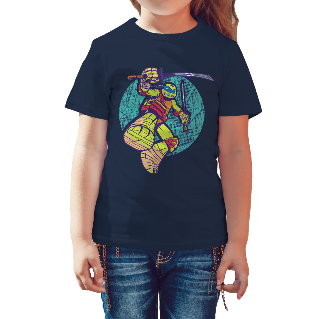TMNT Leonardo Character Official Kid's T-Shirt (Navy) - Urban Species Kids Short Sleeved T-Shirt
