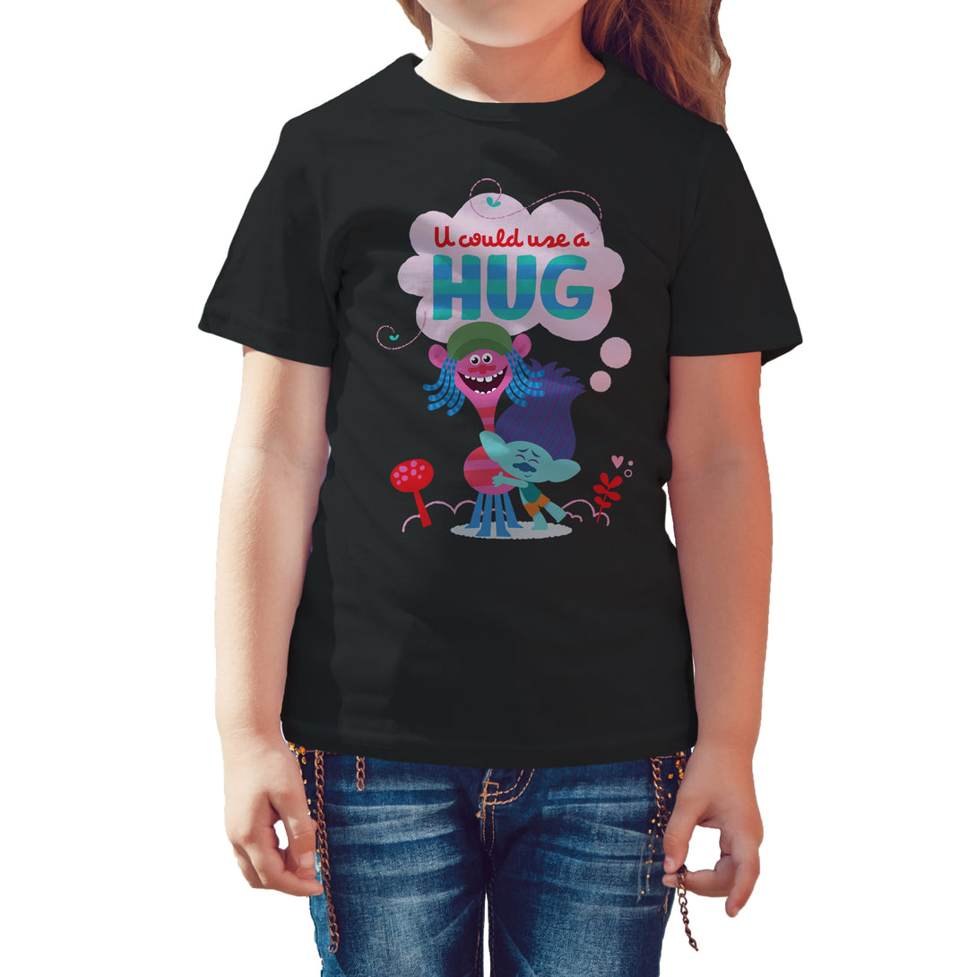 Trolls Use Hug Official Kid's T-Shirt (Black) - Urban Species Kids Short Sleeved T-Shirt