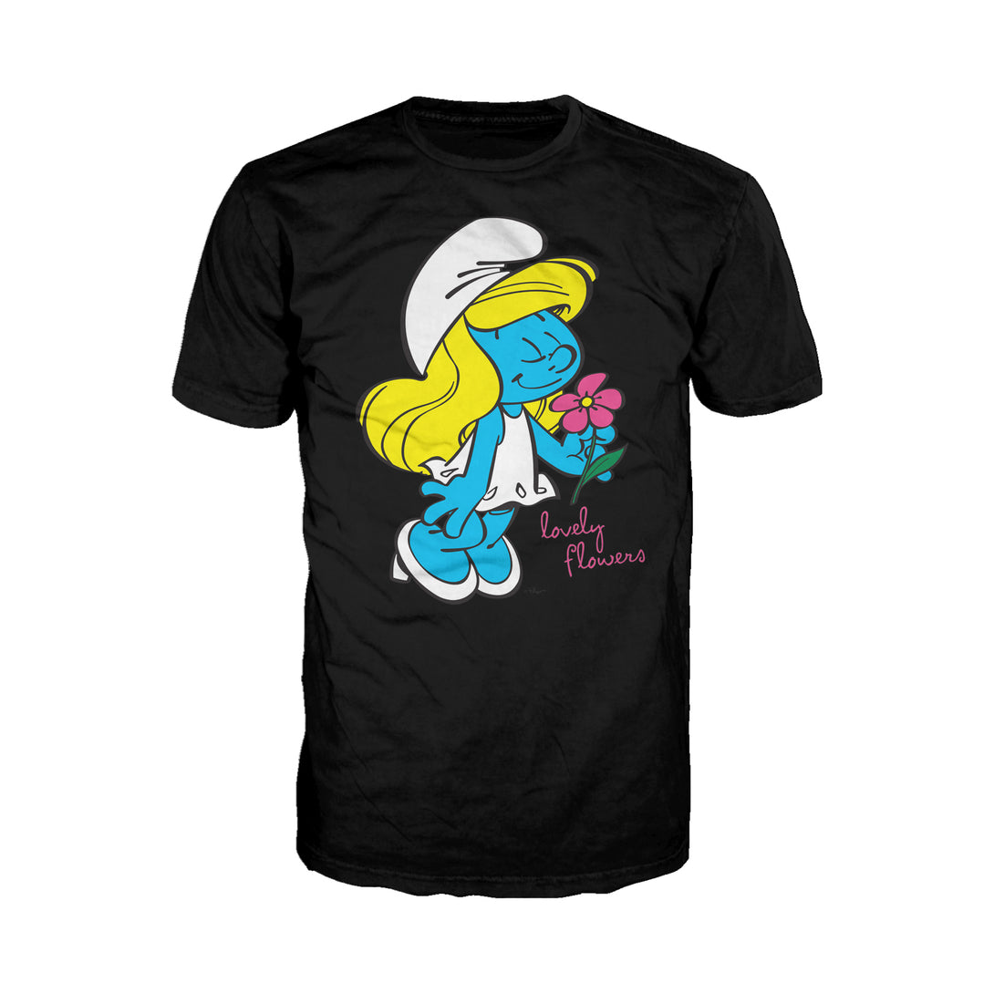 The Smurfs Smurfette Character Flowers Official Men's T-shirt (Black) - Urban Species Mens Short Sleeved T-Shirt