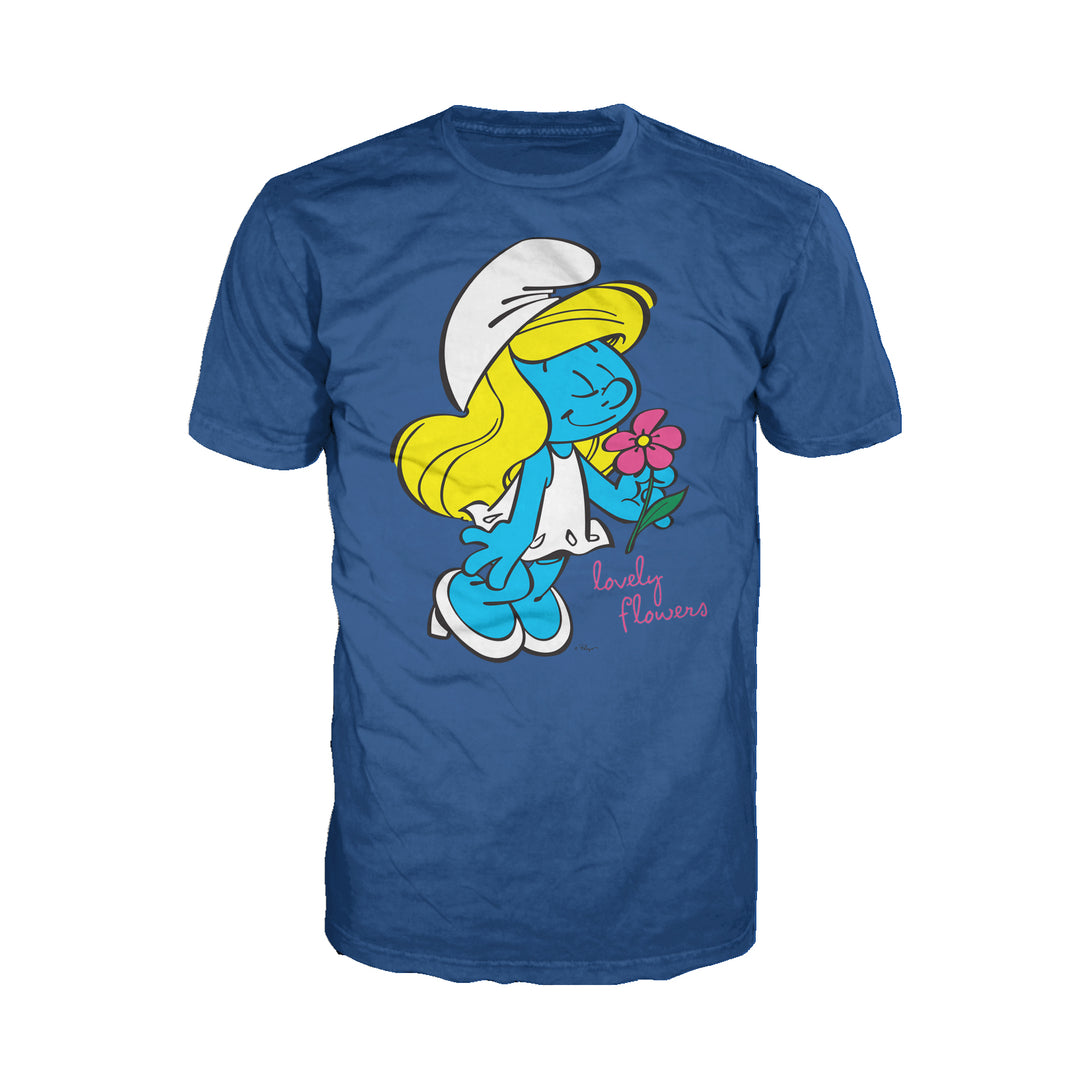 The Smurfs Smurfette Character Flowers Official Men's T-shirt (Blue) - Urban Species Mens Short Sleeved T-Shirt