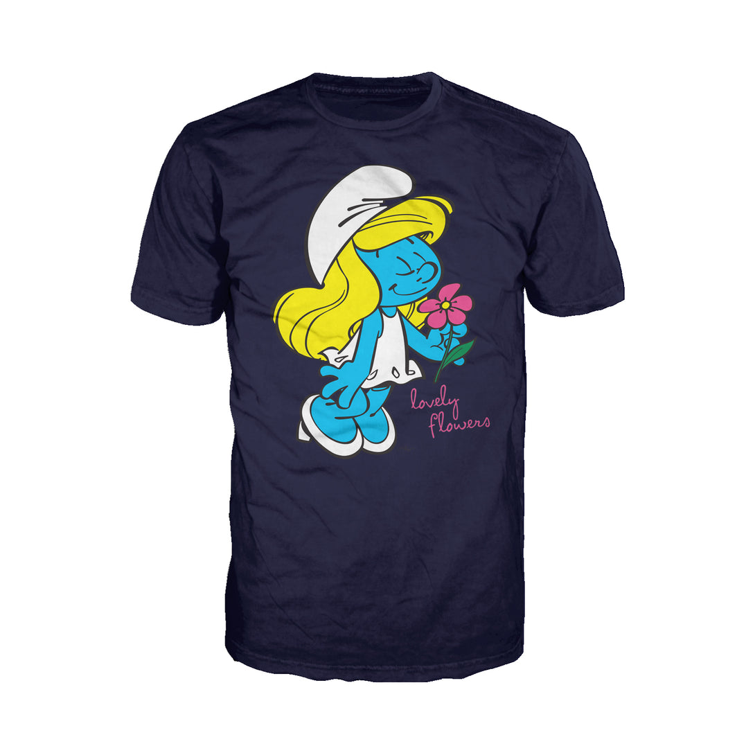 The Smurfs Smurfette Character Flowers Official Men's T-shirt (Navy) - Urban Species Mens Short Sleeved T-Shirt