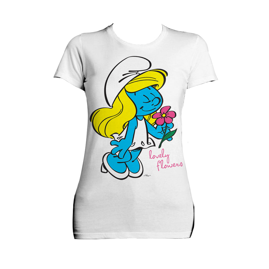 The Smurfs Smurfette Character Flowers Official Women's T-shirt (White) - Urban Species Ladies Short Sleeved T-Shirt