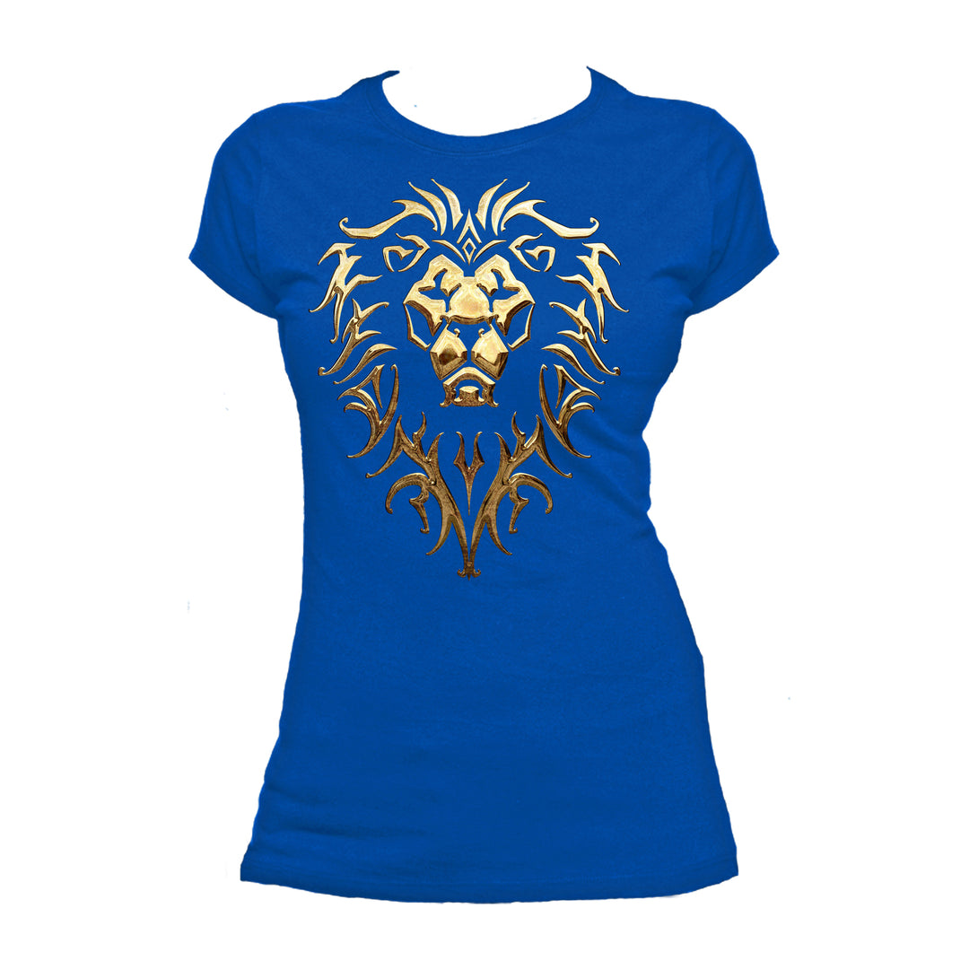Warcraft Alliance Logo Metallic Official Women's T-shirt (Royal Blue) - Urban Species Ladies Short Sleeved T-Shirt