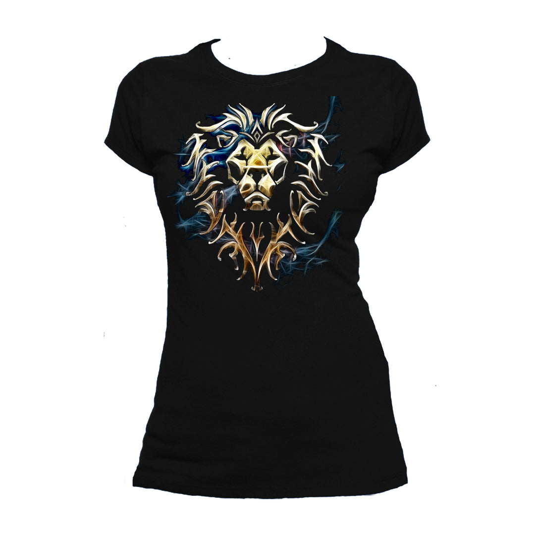 Warcraft Alliance Logo Saturated Official Women's T-shirt (Black) - Urban Species Ladies Short Sleeved T-Shirt