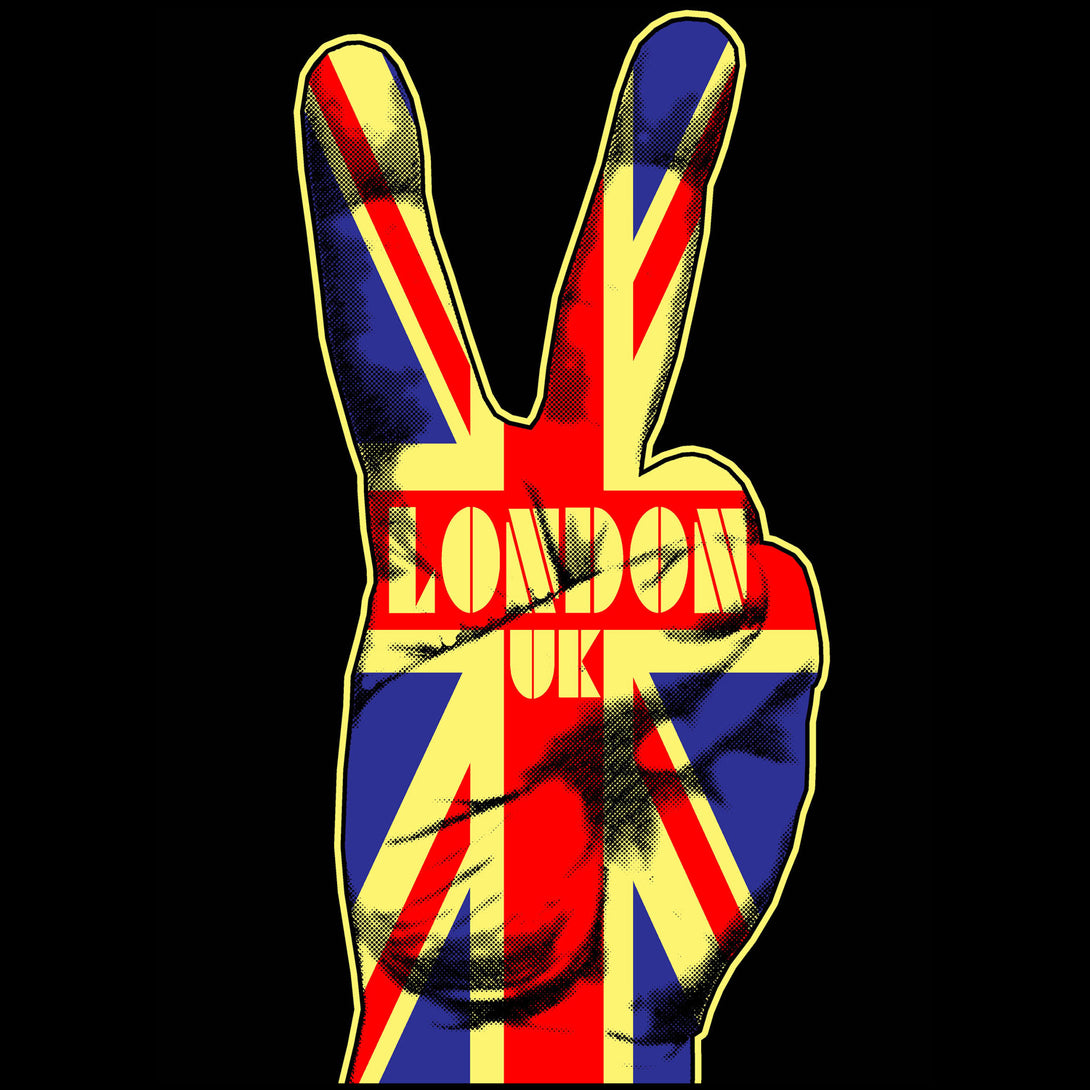 Close Up Urban Attitude London Calling Union Jack Victory Sign Men's T-Shirt (Black)