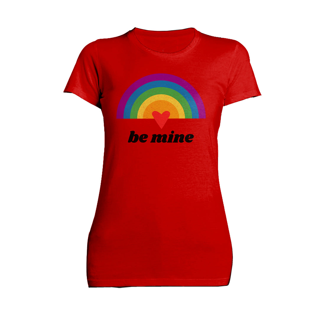 Vintage Valentine Rainbow Be Mine Women's T-shirt Red - Urban Species