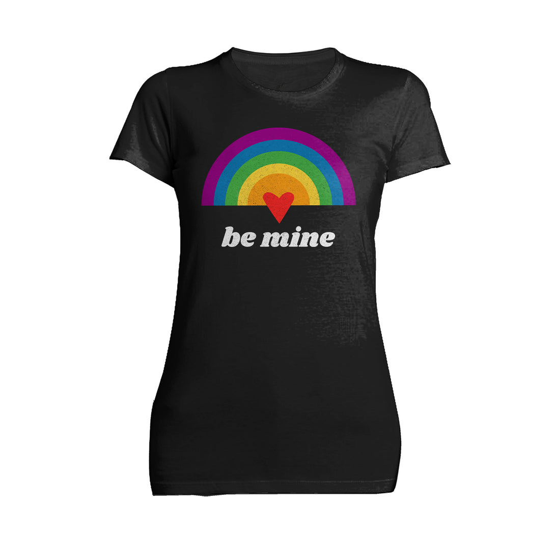 Vintage Valentine Rainbow Be Mine Women's T-shirt Black - Urban Species