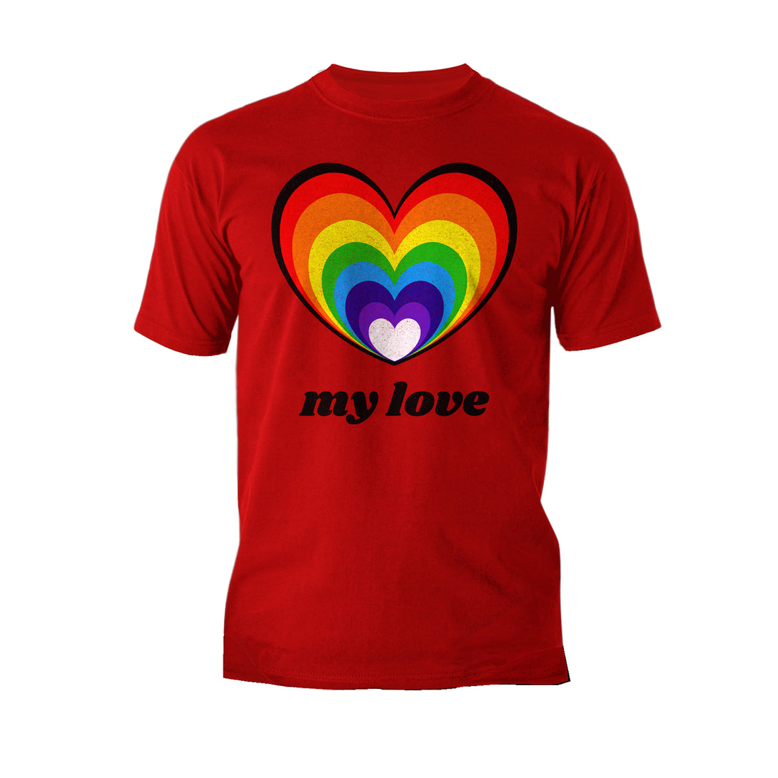 Vintage Valentine Rainbow Heart My Love Men's T-shirt Red - Urban Species