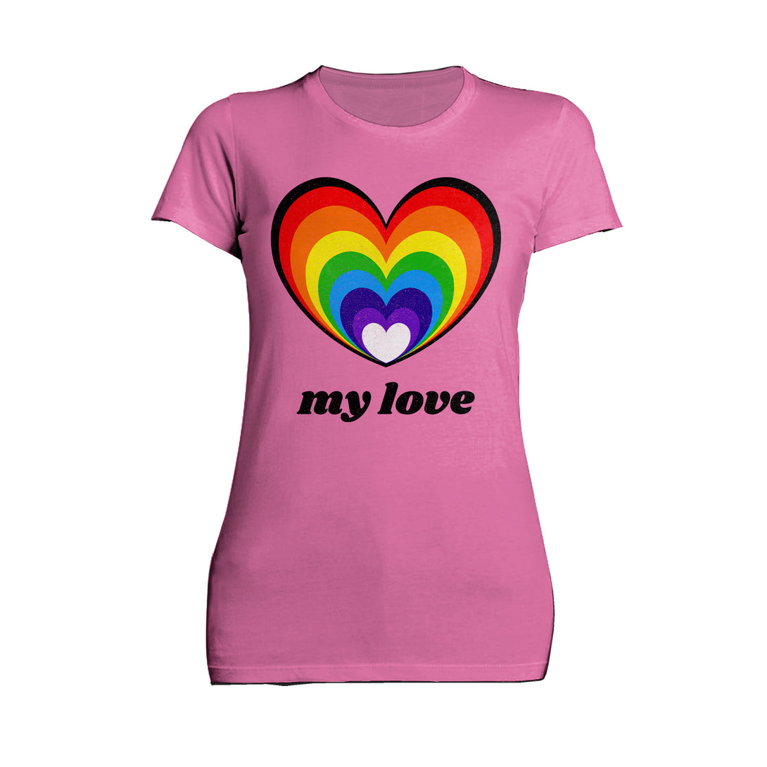 Vintage Valentine Rainbow Heart My Love Women's T-shirt Pink - Urban Species