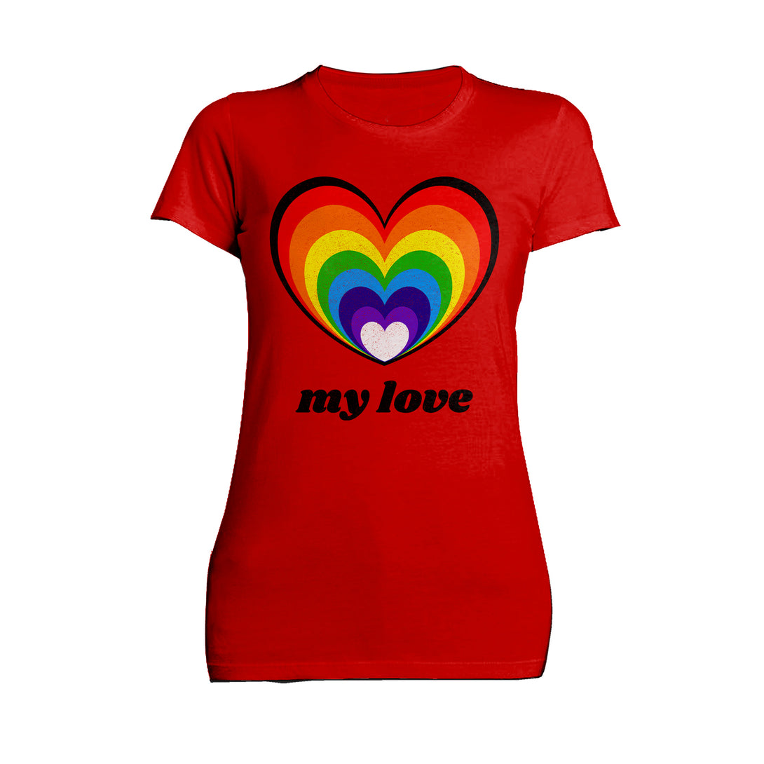Vintage Valentine Rainbow Heart My Love Women's T-shirt Red - Urban Species