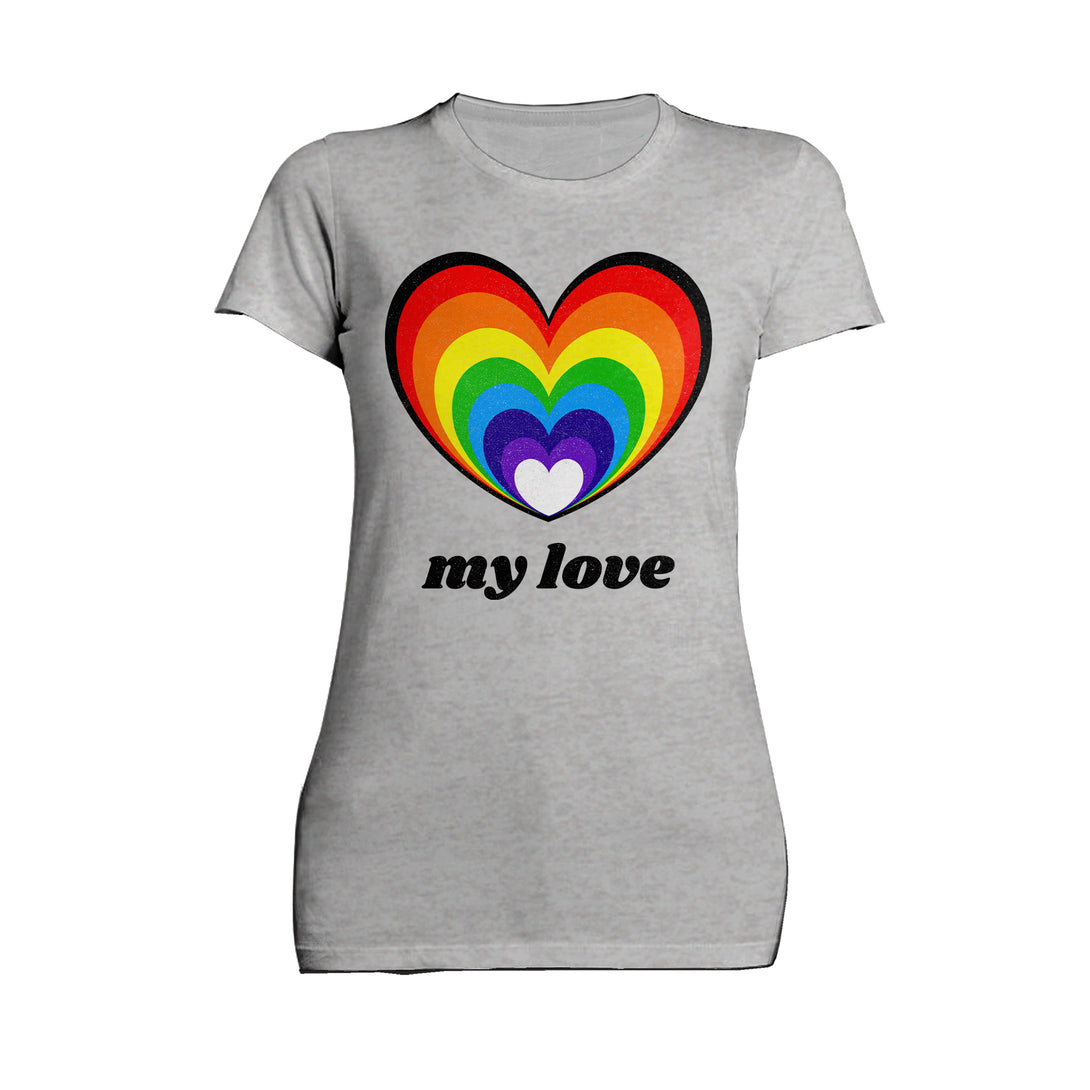 Vintage Valentine Rainbow Heart My Love Women's T-shirt Sports Grey - Urban Species