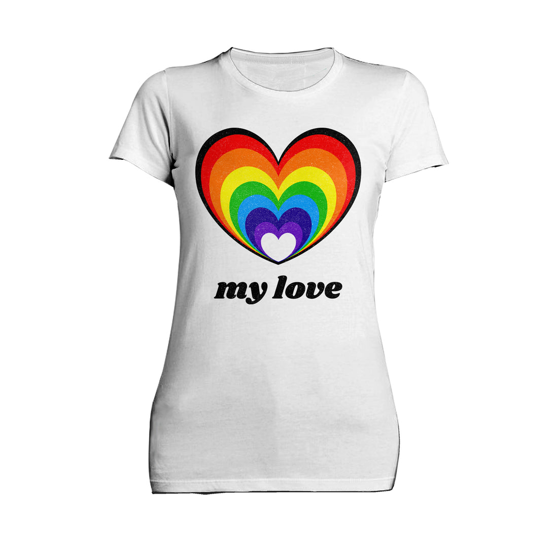 Vintage Valentine Rainbow Heart My Love Women's T-shirt White - Urban Species