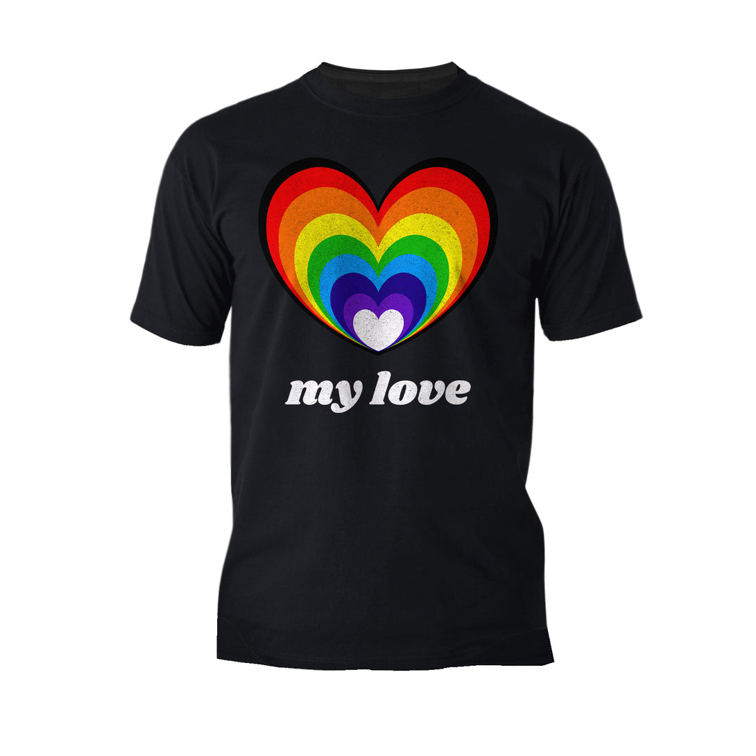 Vintage Valentine Rainbow Heart My Love Men's T-shirt Black - Urban Species