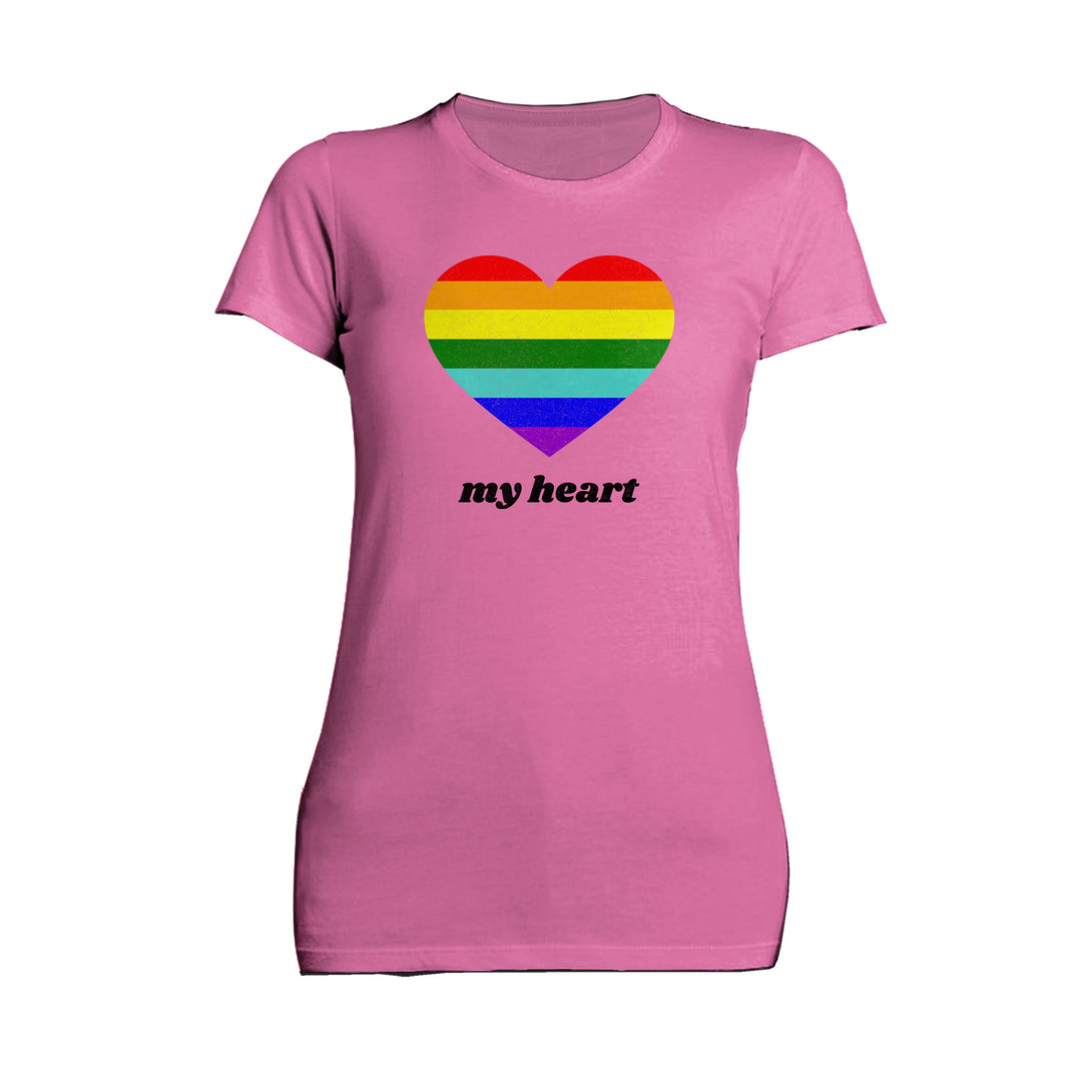 Vintage Valentine Rainbow My Heart Women's T-shirt Pink - Urban Species