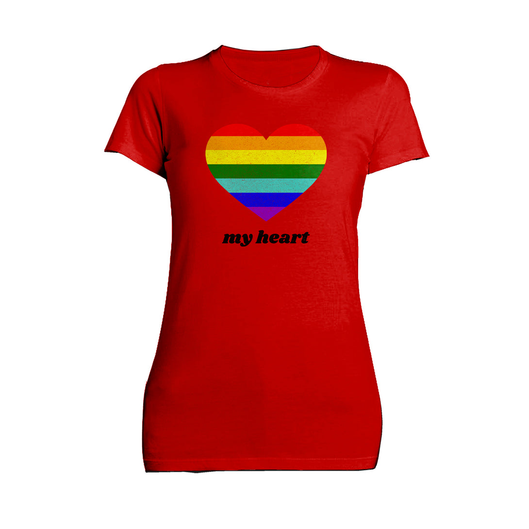 Vintage Valentine Rainbow My Heart Women's T-shirt Red - Urban Species