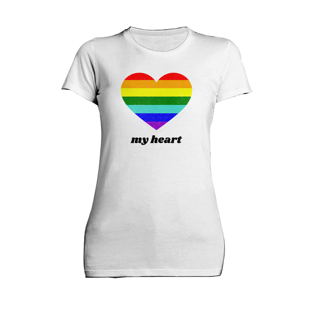 Vintage Valentine Rainbow My Heart Women's T-shirt White - Urban Species