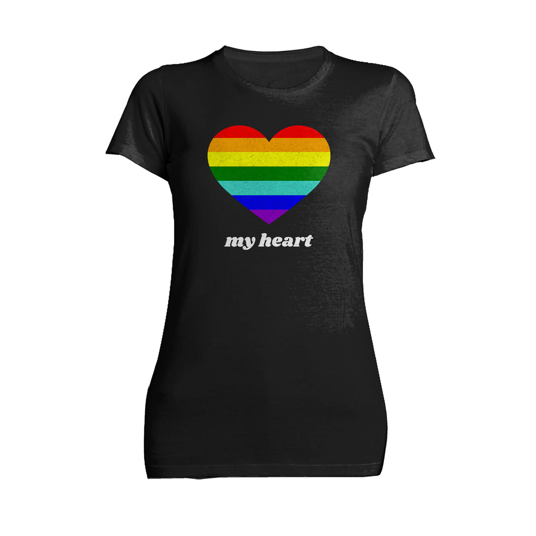 Vintage Valentine Rainbow My Heart Women's T-shirt Black - Urban Species